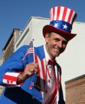 Uncle Sam on stilts - ready to kick off your Maryland Fundraising Program.